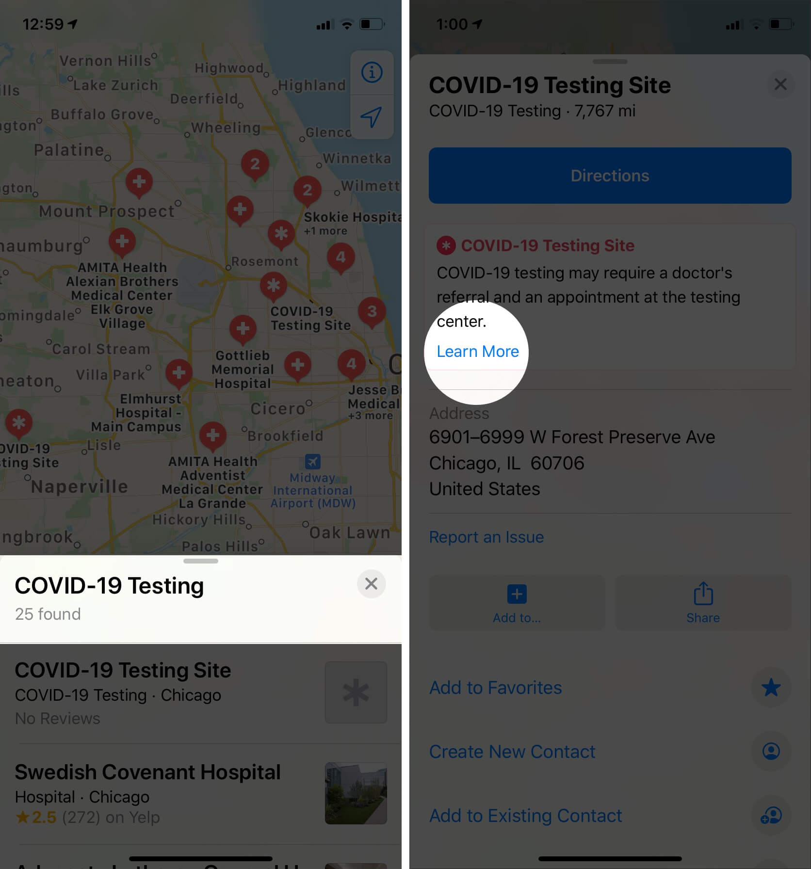 Find COVID-19 Testing Locations in Apple Maps