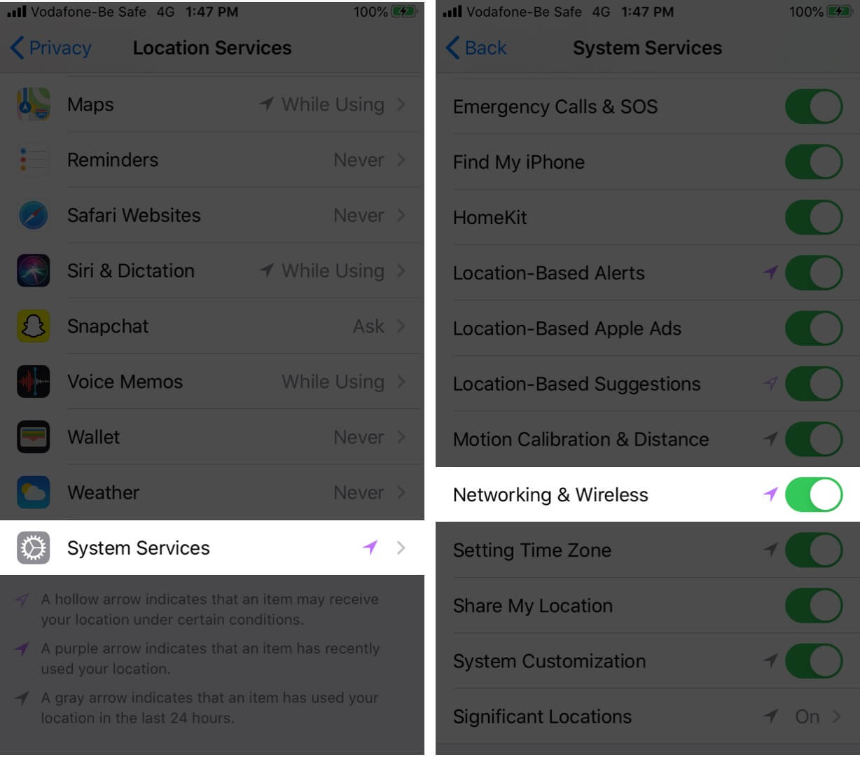 Make Sure Networking and Wireless Services is Enabled on iPhone