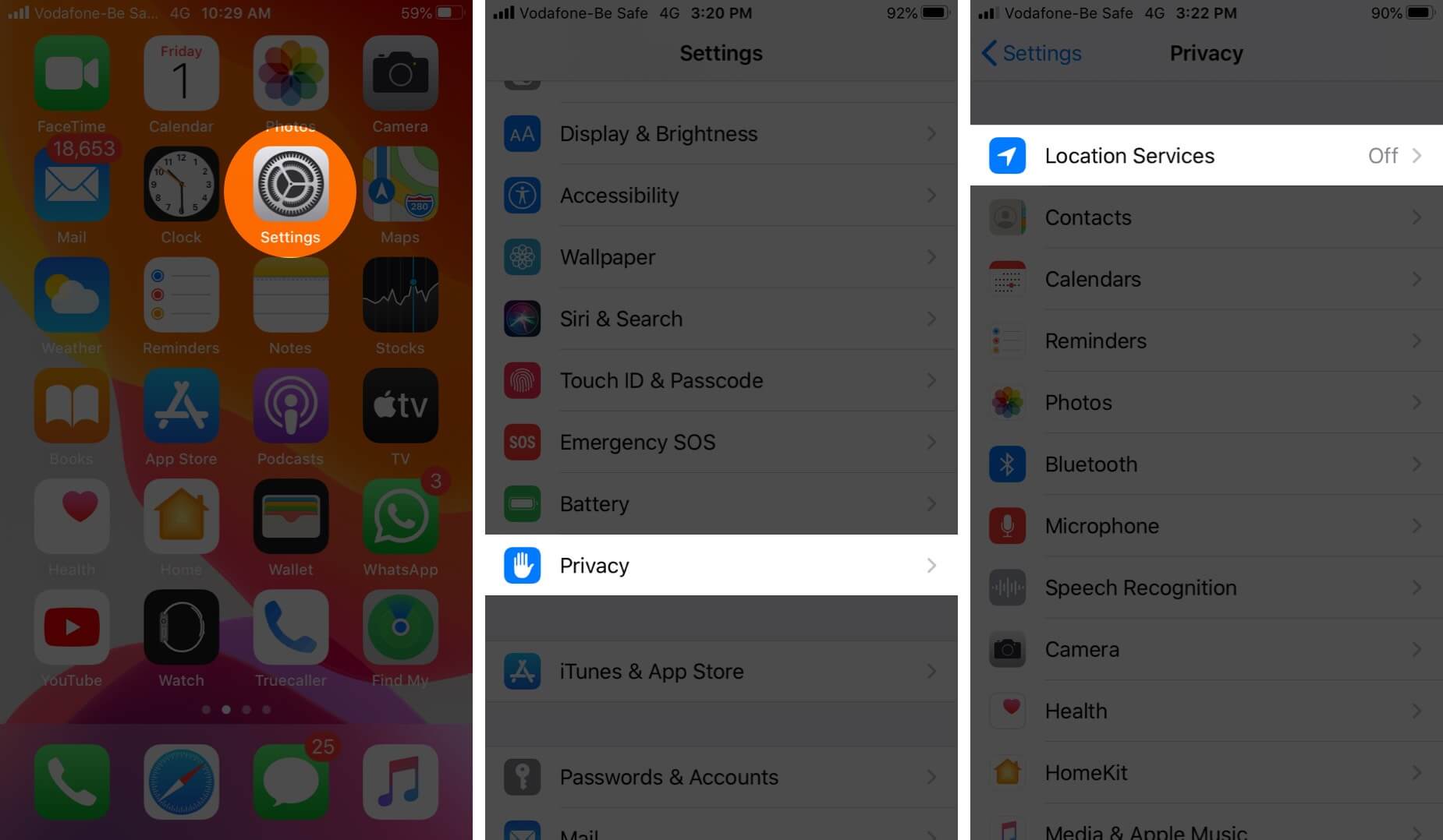 Open Settings Tap on Privacy and Then Tap on Location Services on iPhone