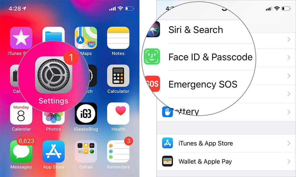 Open Settings and Tap on Face ID and Passcode on iPhone