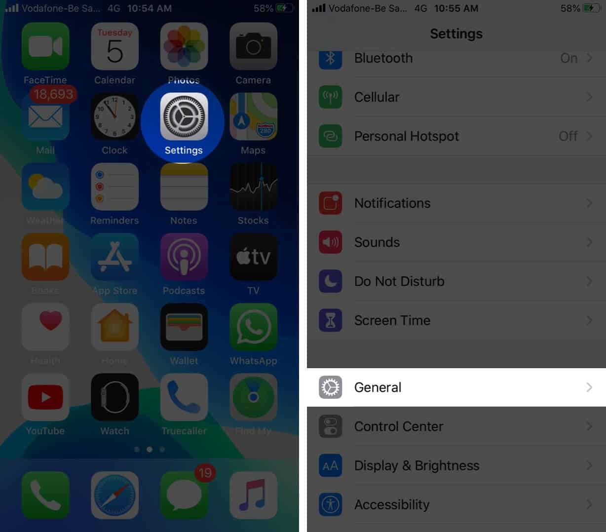 Open Settings and Tap on General in iOS 13 on iPhone