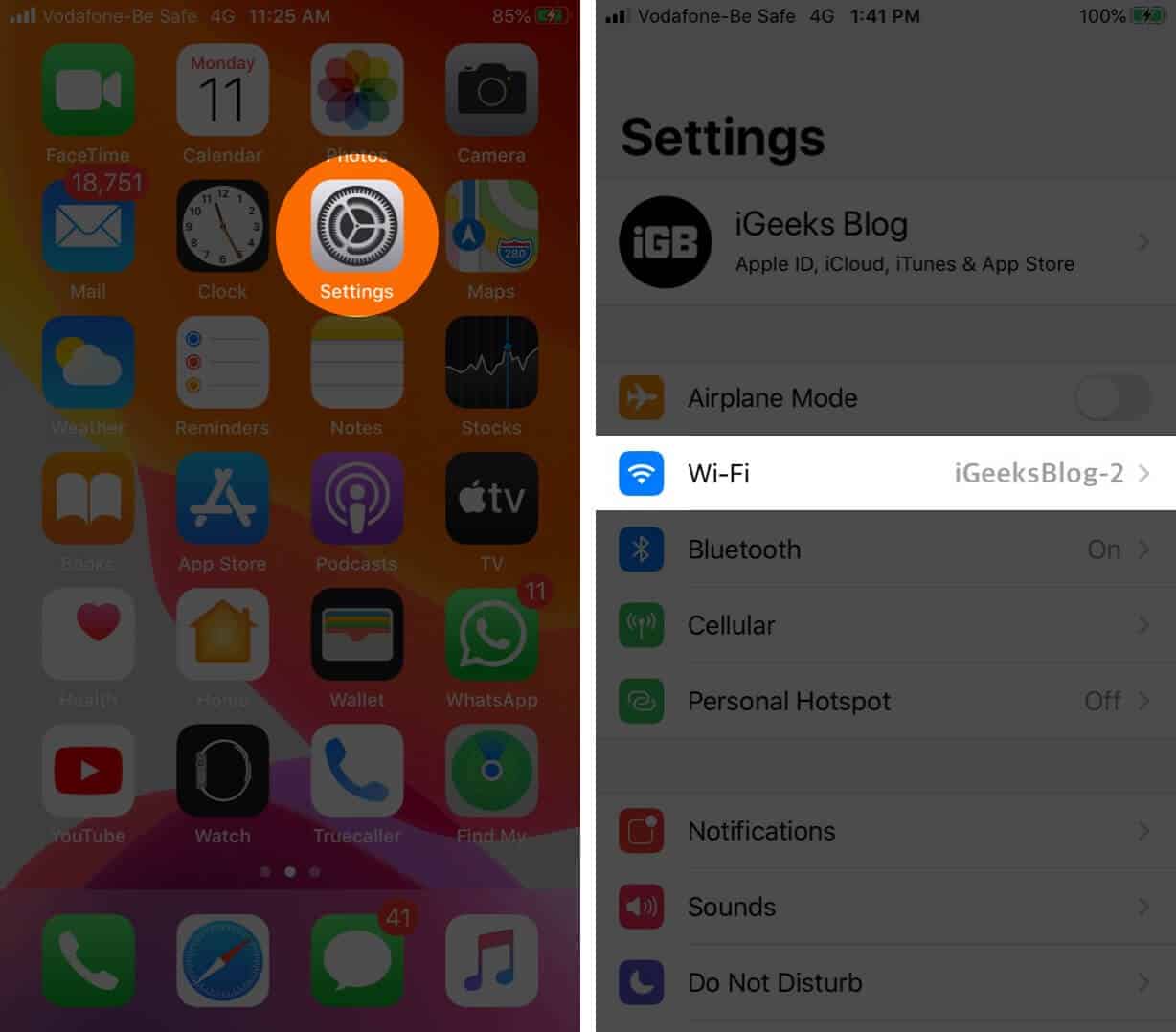 Open Settings and Tap on Wi-Fi