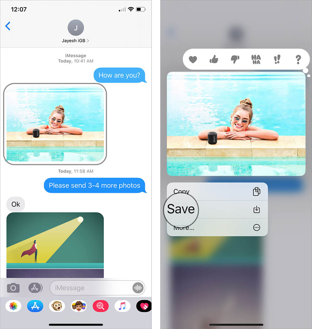 Save Photo from Text Messages in iOS 13 and iPadOS