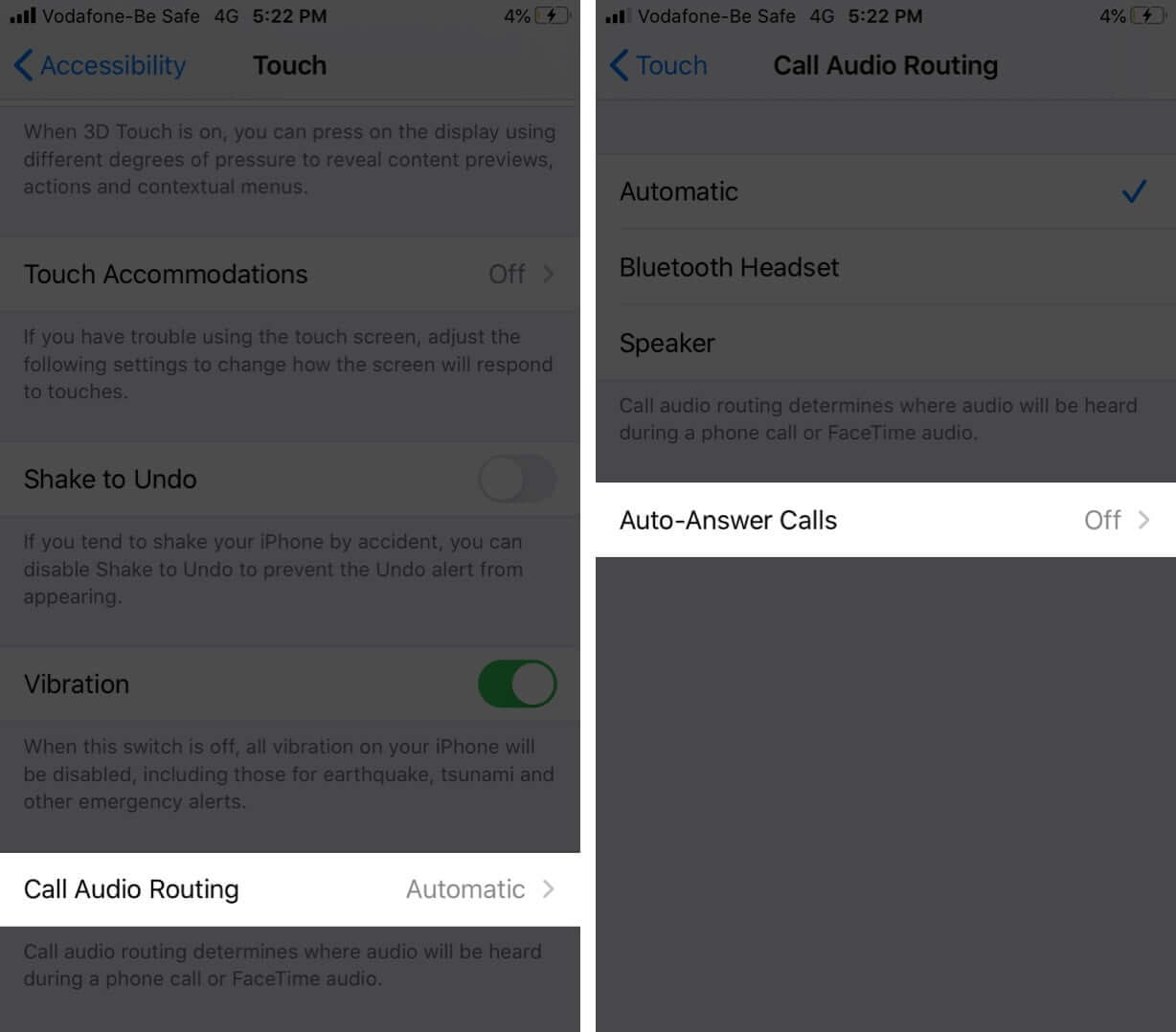 Tap on Call Audio Routing and Then Tap Auto Answer Calls