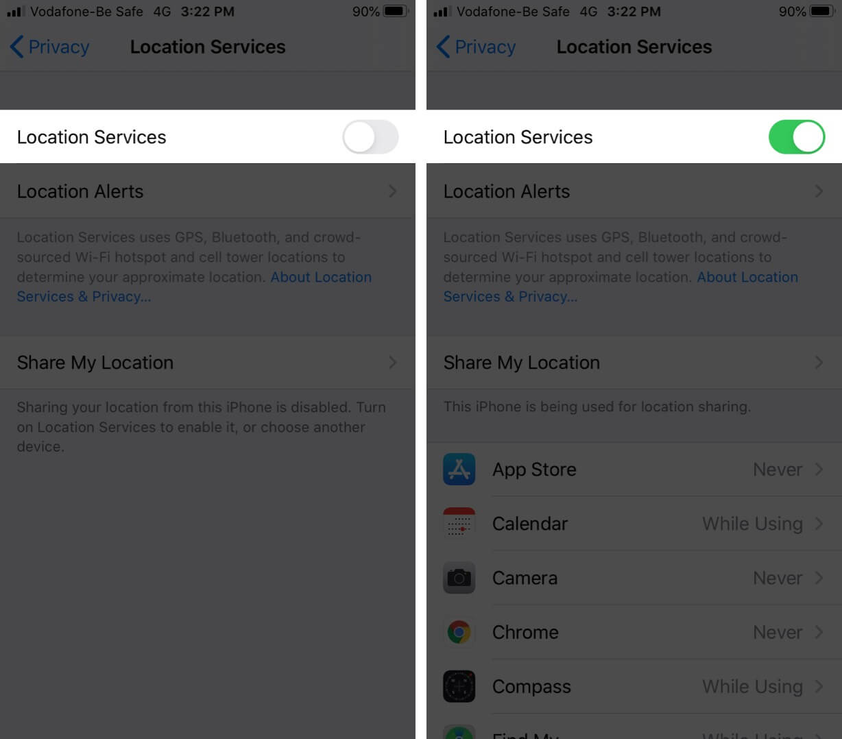 Turn On Location Services on iPhone