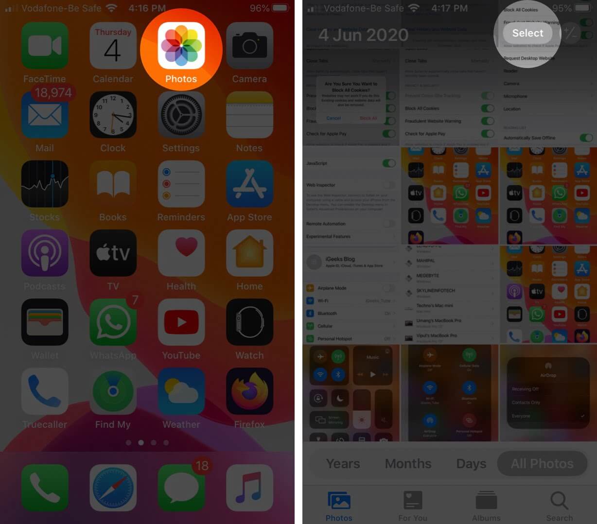 Open Photos App and Tap on Select