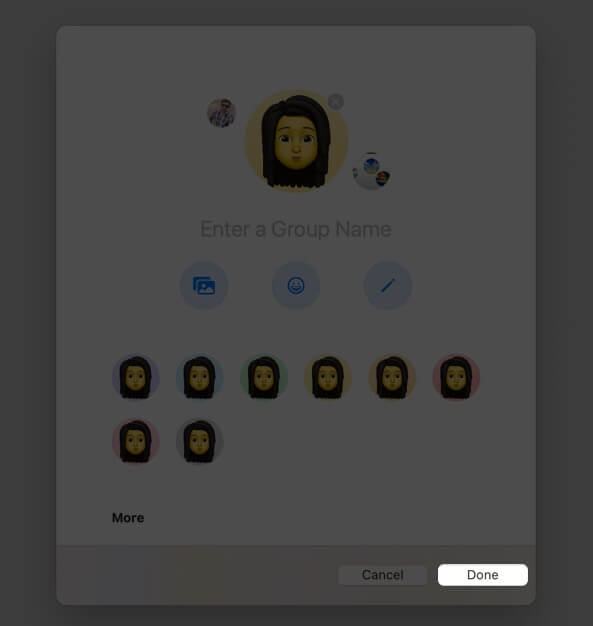 click on done to set memoji as group photo in imessage in macos big sur