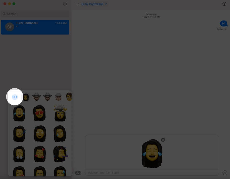 click on edit in memoji stickers in messages app on mac