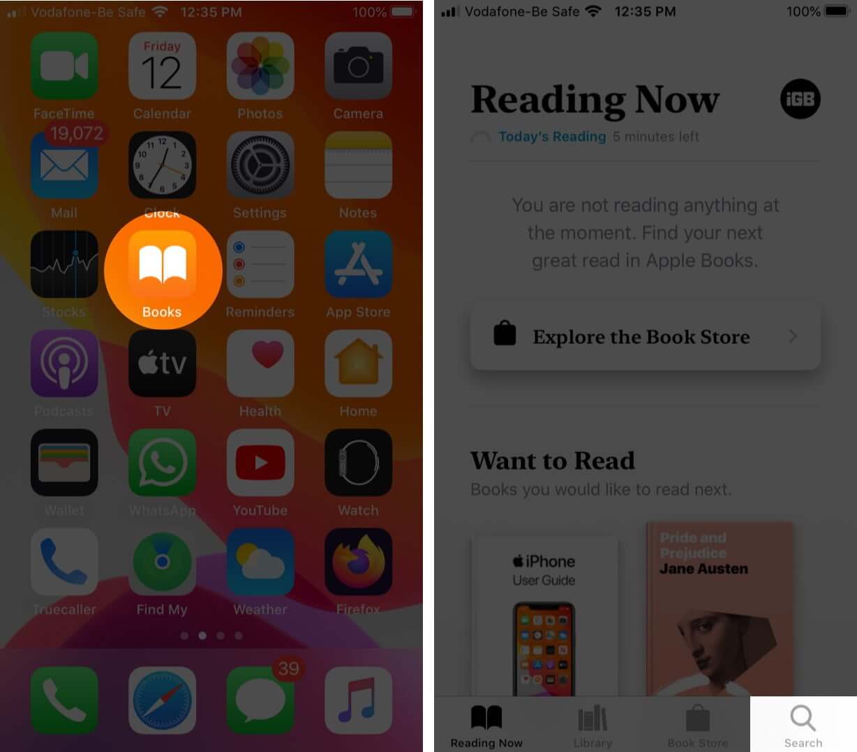 open books app and tap on search from bottom of the screen on iphone