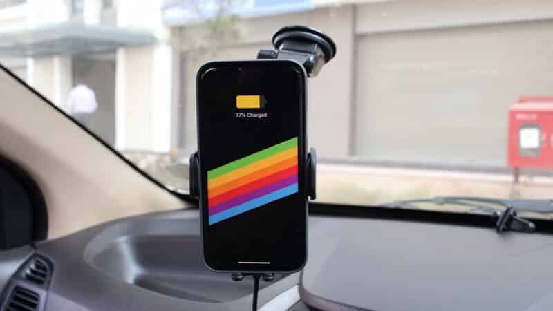 Charging iPhone with Fiora Wireless Car Charger