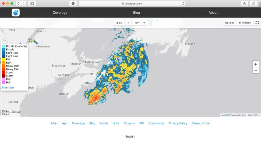 check live weather on rainviewer website