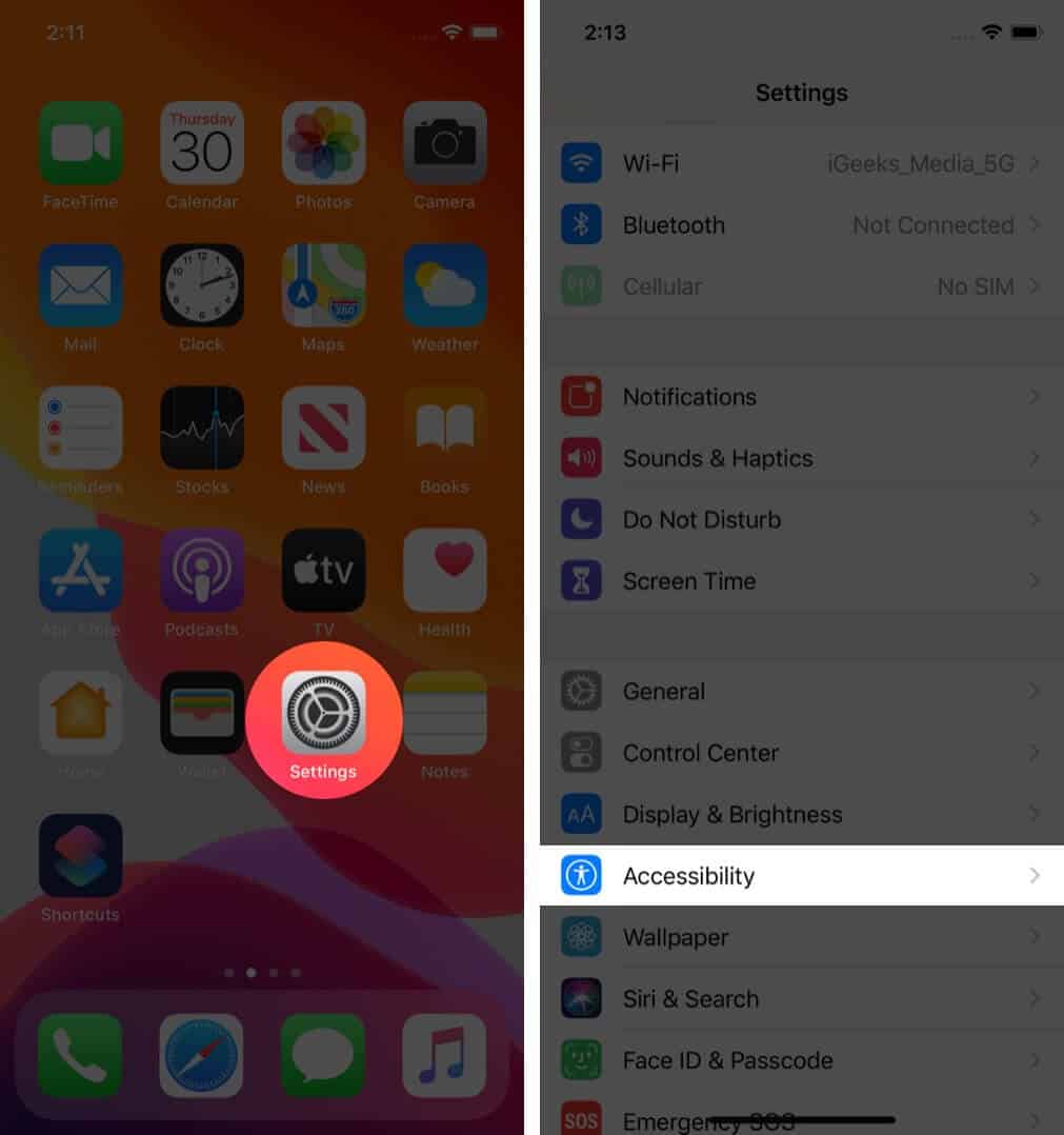 open settings and tap on accessibility on iphone