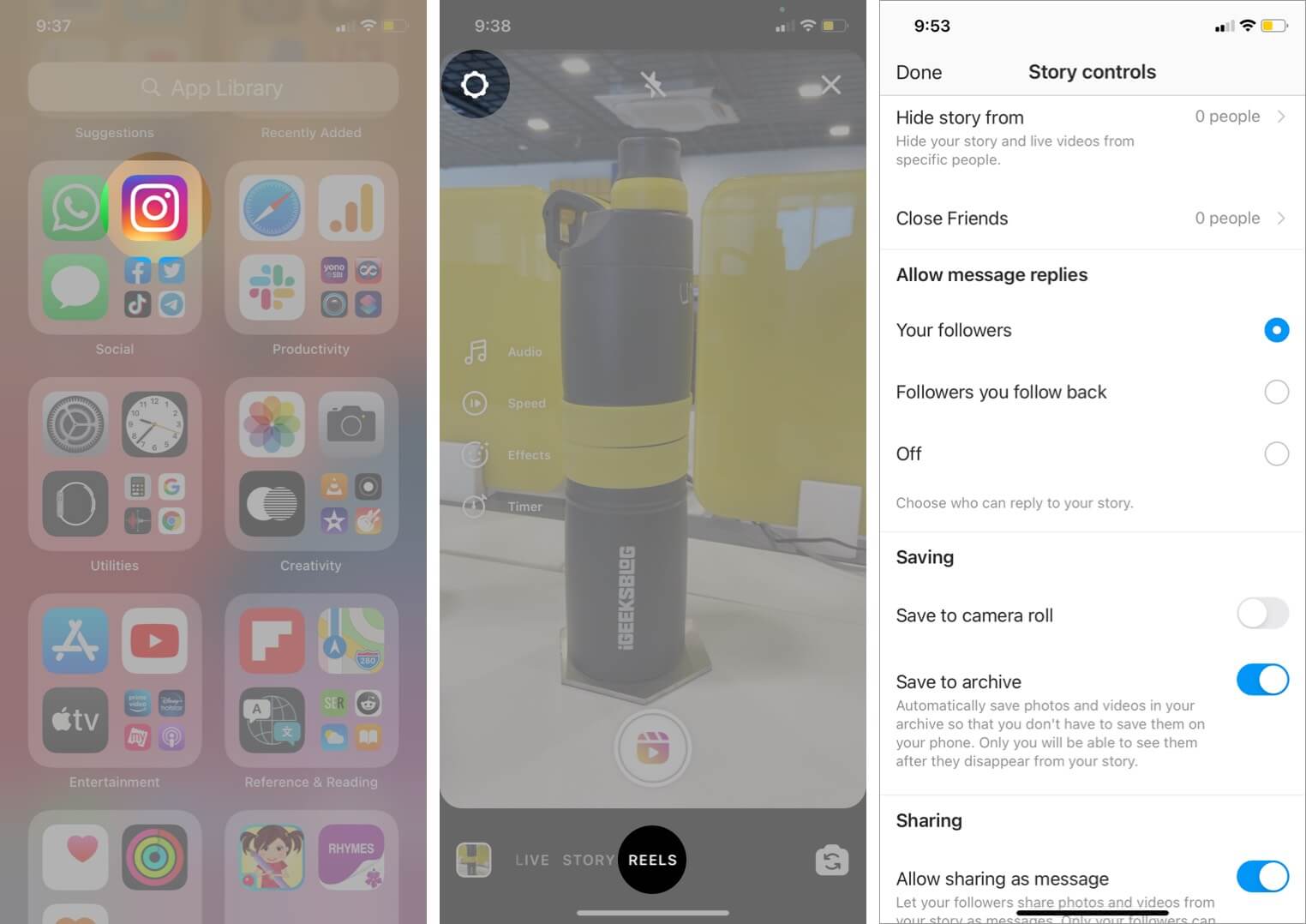 set reels privacy and sharing settings in instagram on iphone