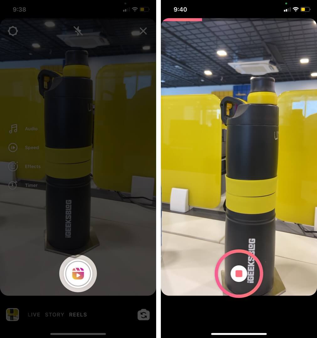 tap on shutter to start video recording in instagram reel