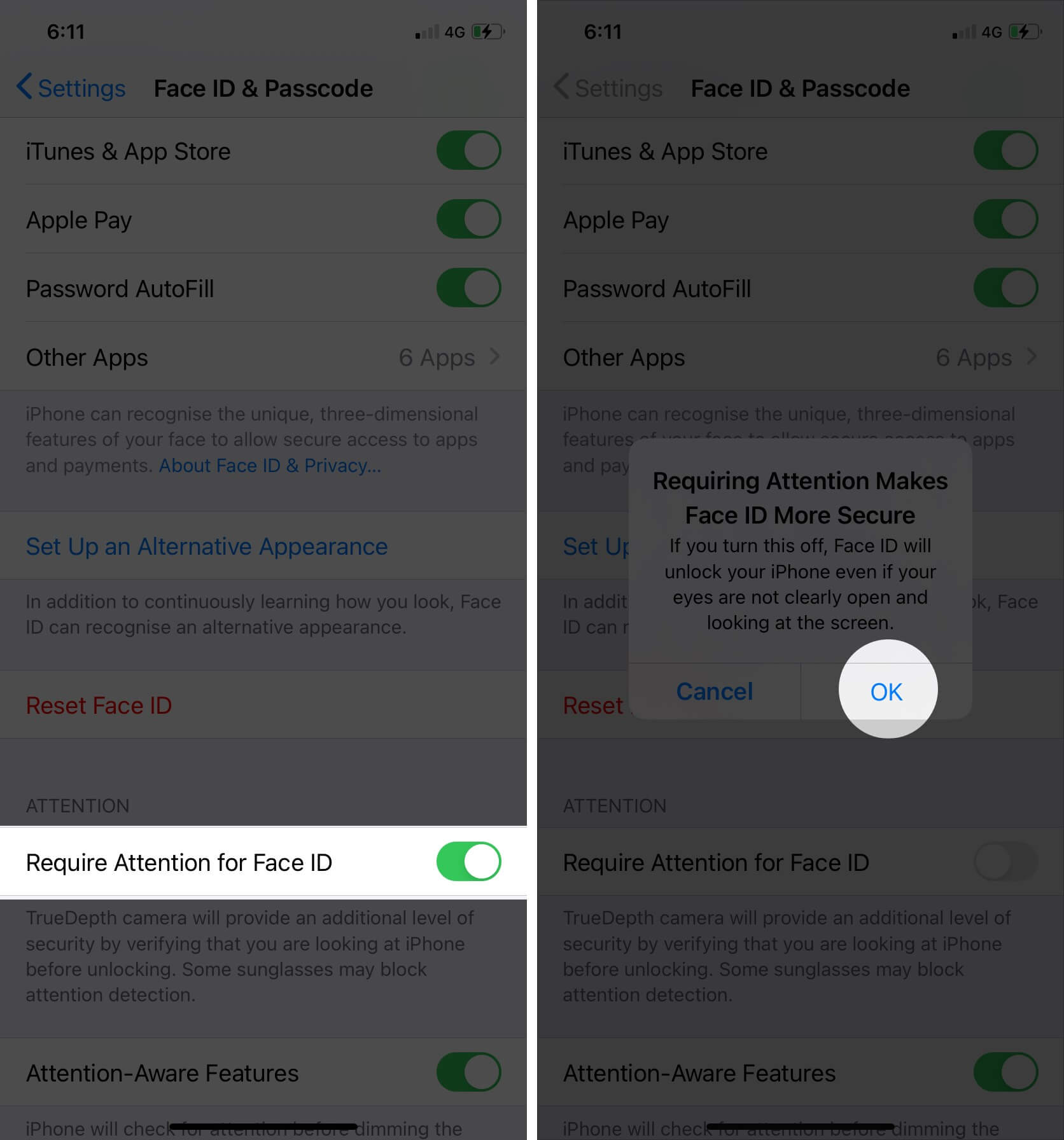turn off require attention for face id