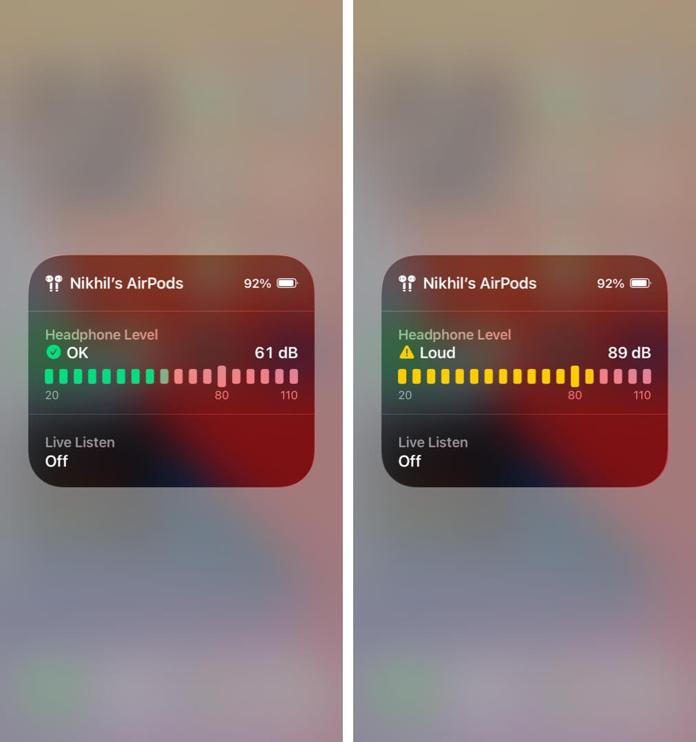 view healphone audio level changes in real time on iphone