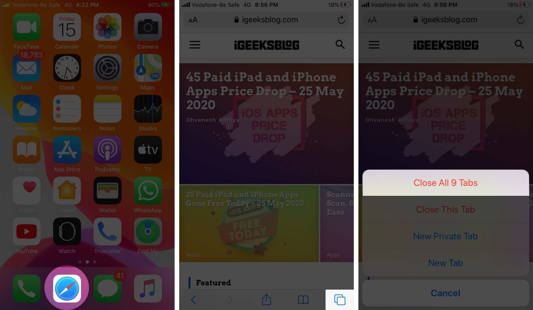 Close Multiple Safari Tabs at Once on iPhone