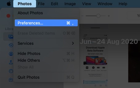 click on photos and select preferences on mac