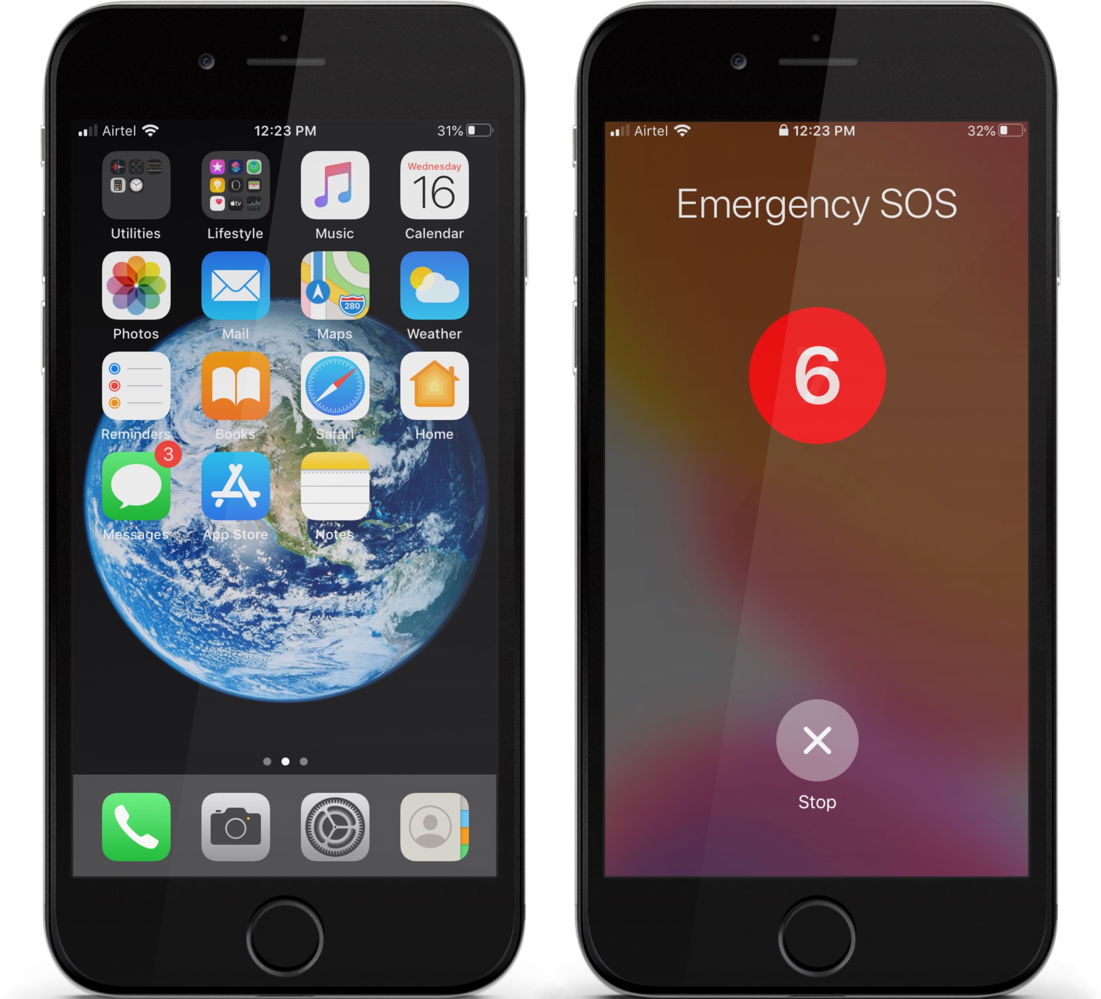 count down start to make emergency call on iphone