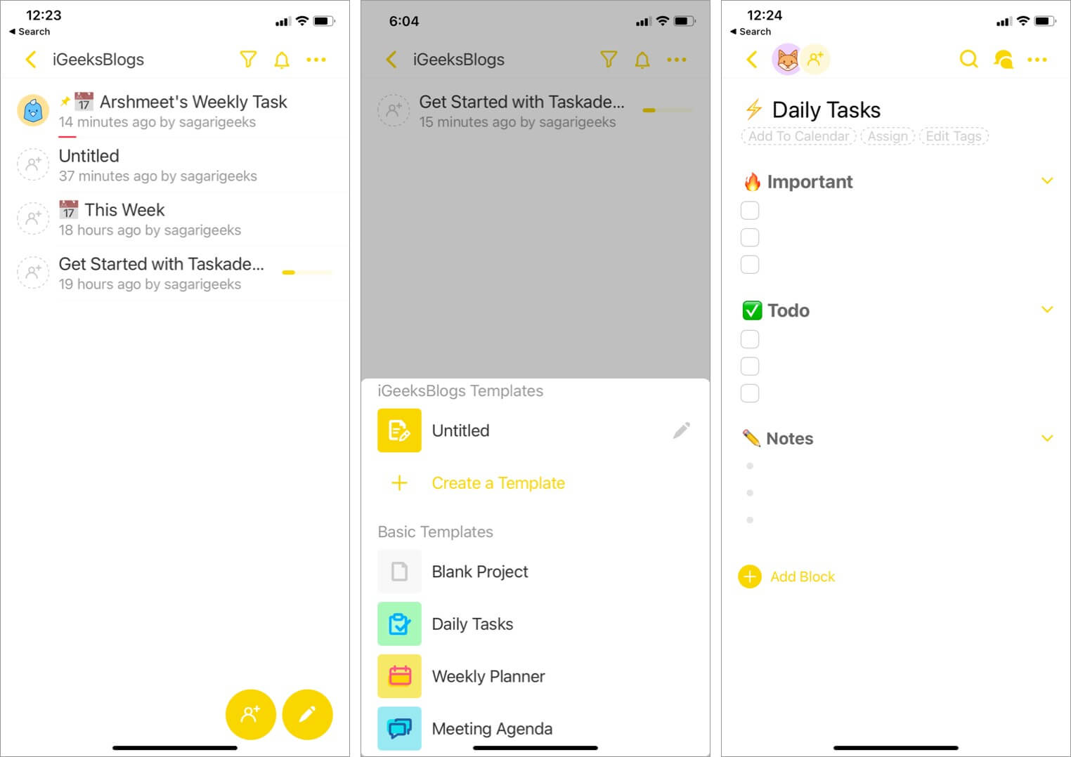Create new tasks in taskade app on iphone