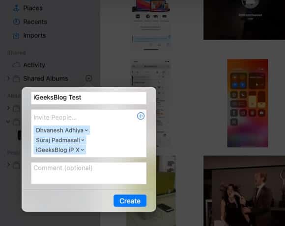 create shared album in photos app on mac