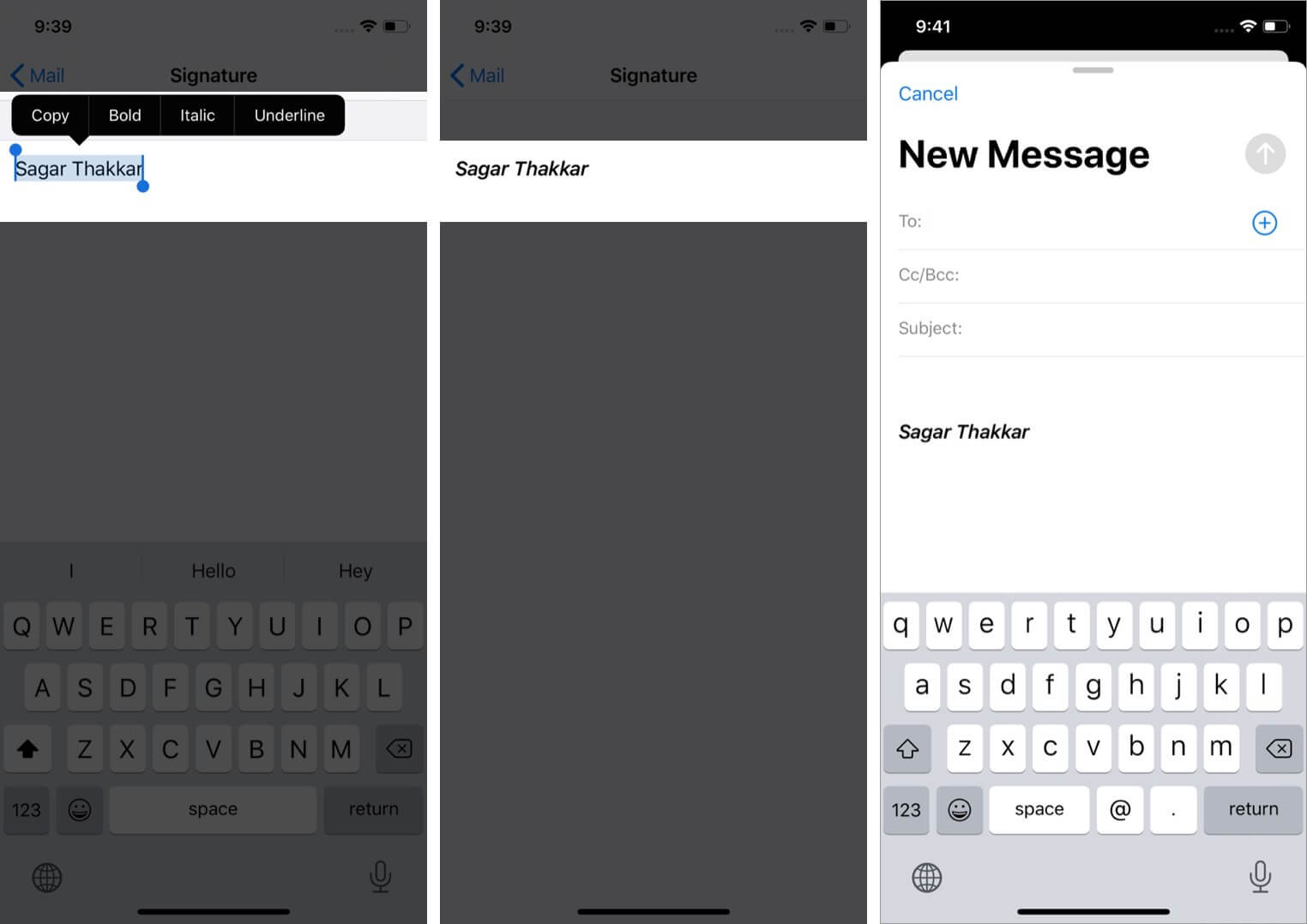 customize email signature and use it for email on iphone