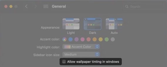 disable desktop tinting on mac running macos big sur
