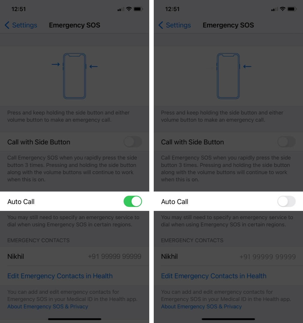 disable emergency sos call on iphone with face id