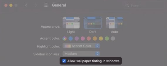enable desktop tinting on mac running macos big sur