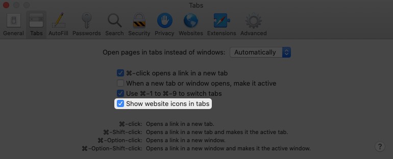 enable option to show website favicons in safari for mac