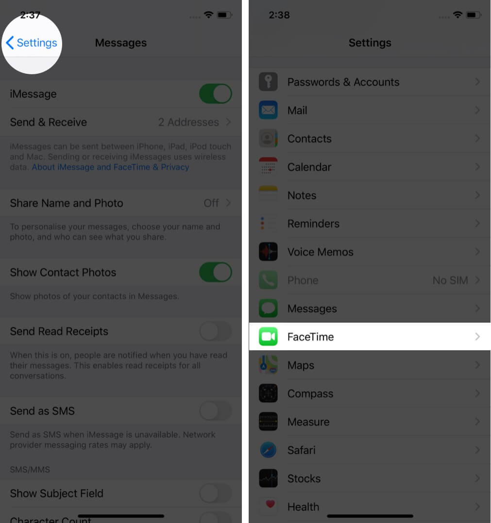 go back to settings and tap on facetime on iphone