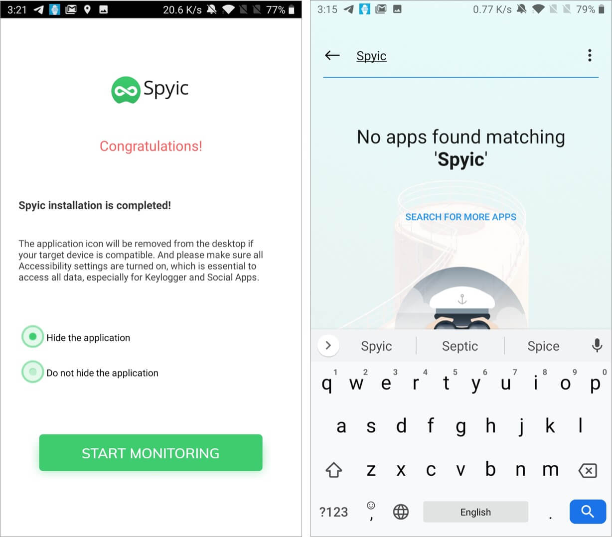 hide spyic application on android device