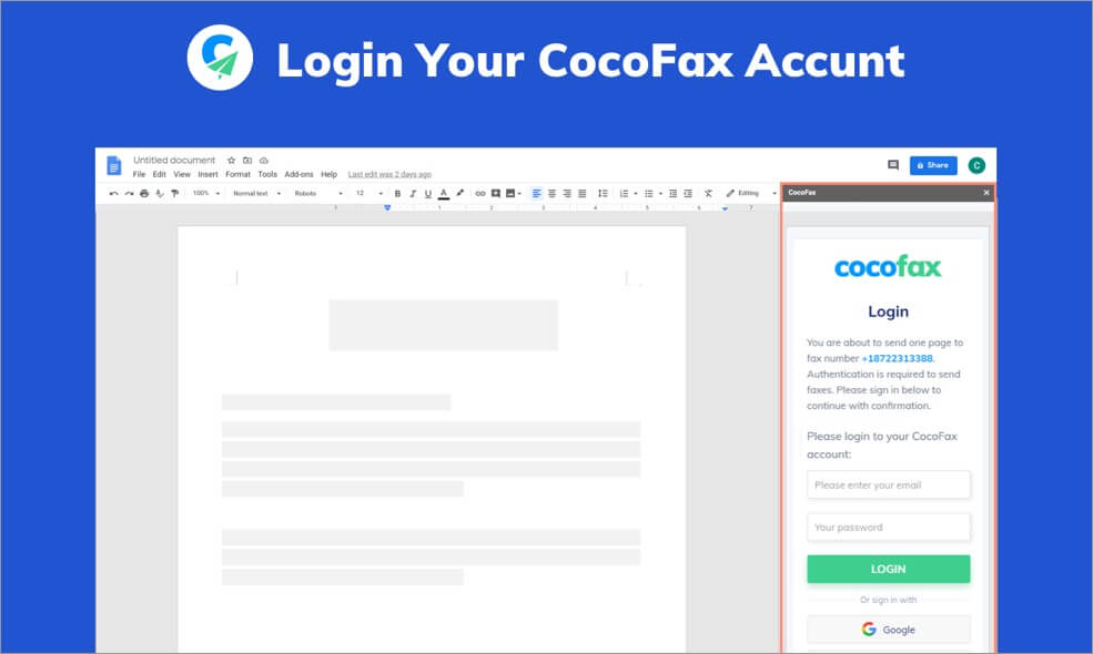 login to cocofax account