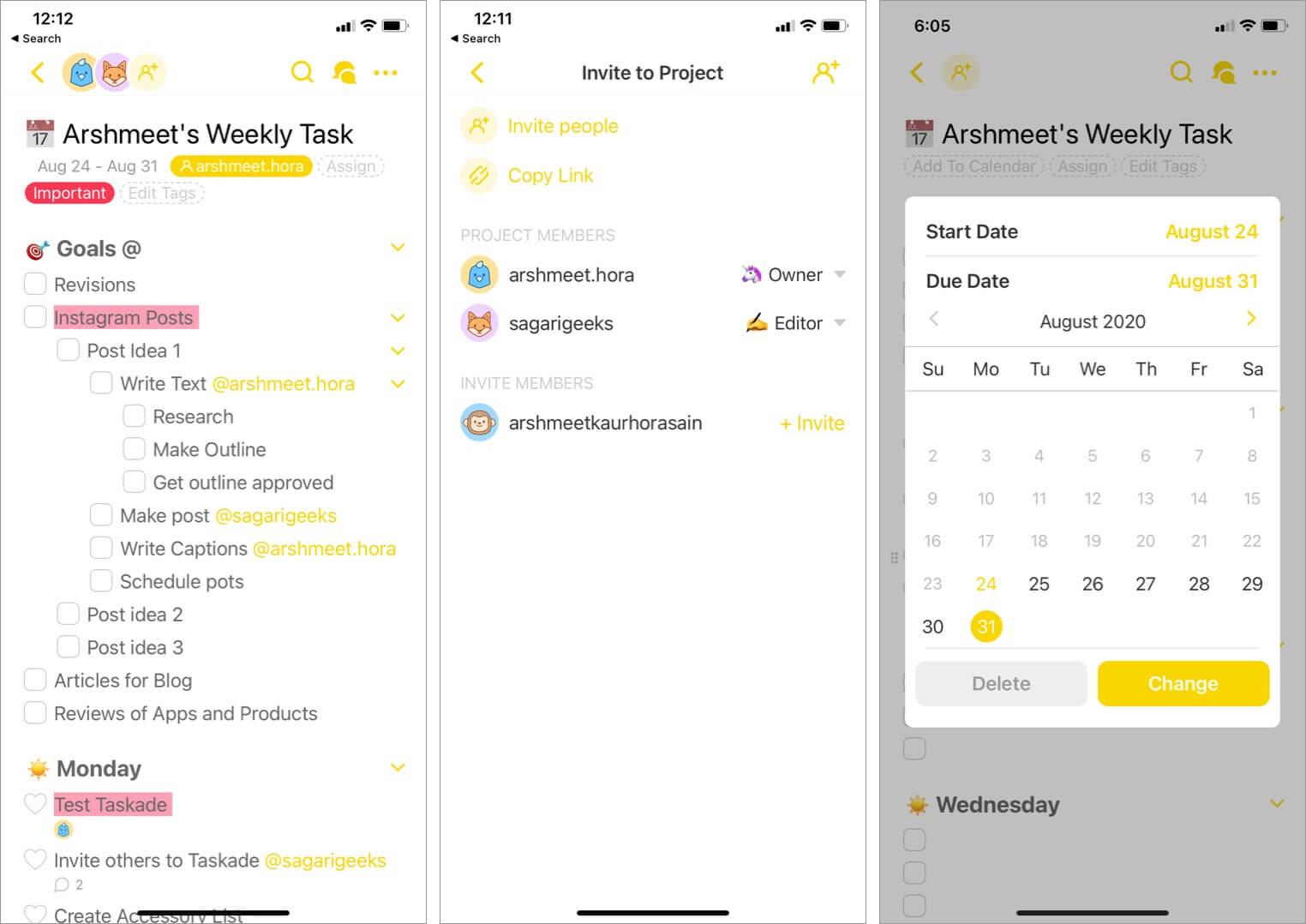 Manage team and projects using taskade app on iphone
