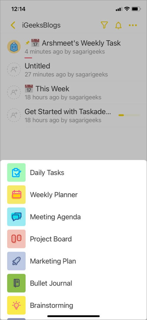 Manage your team and tasks from one place using taskade app on iphone