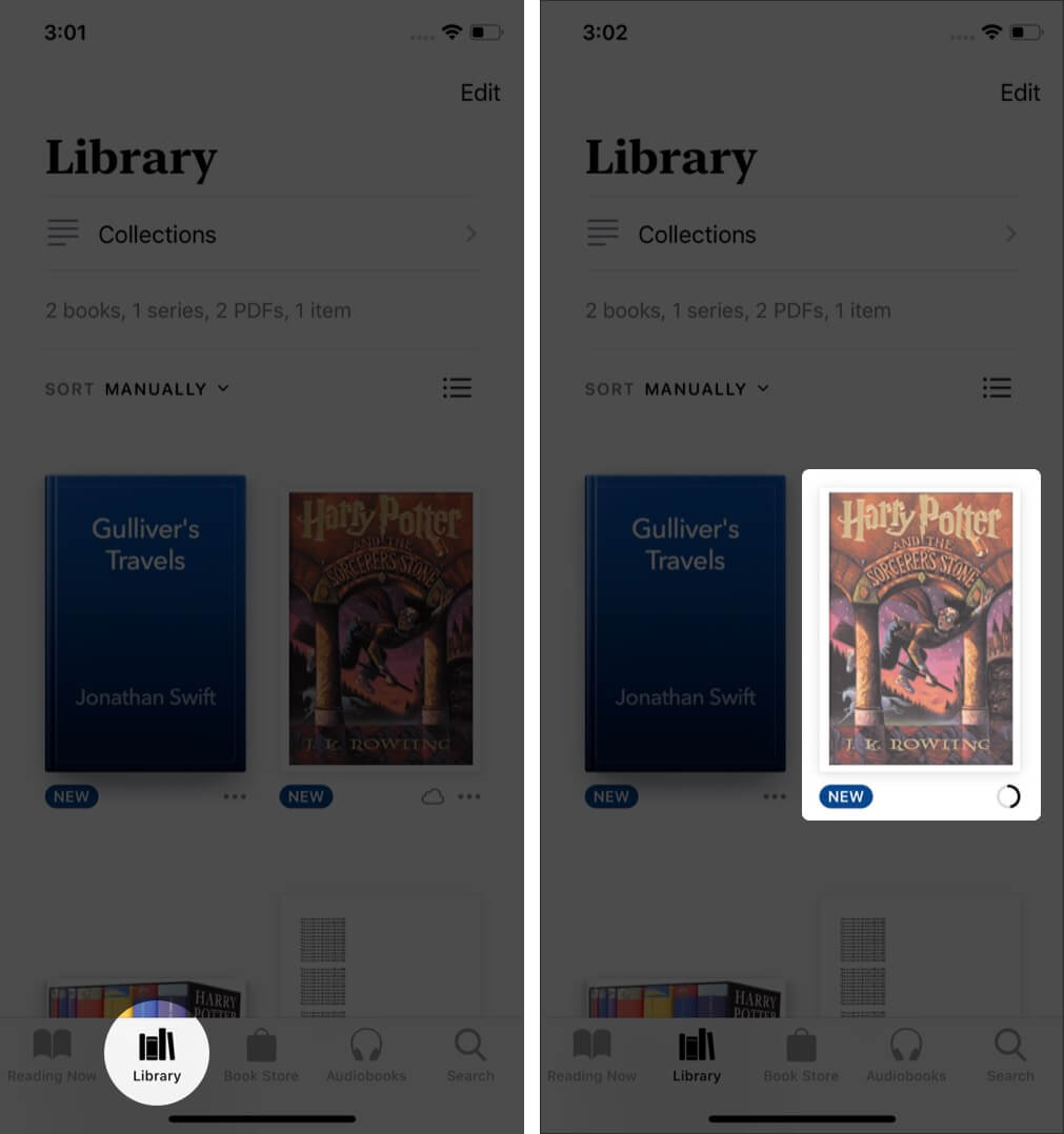 приложение для открытия книг нажмите на библиотеку и нажмите на книгу в приложении для книг