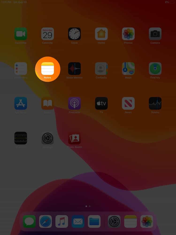 open notes app on ipad