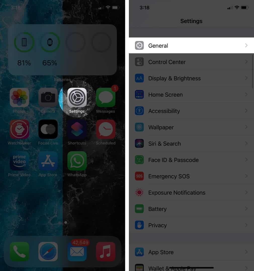 open settings and tap on general on iphone