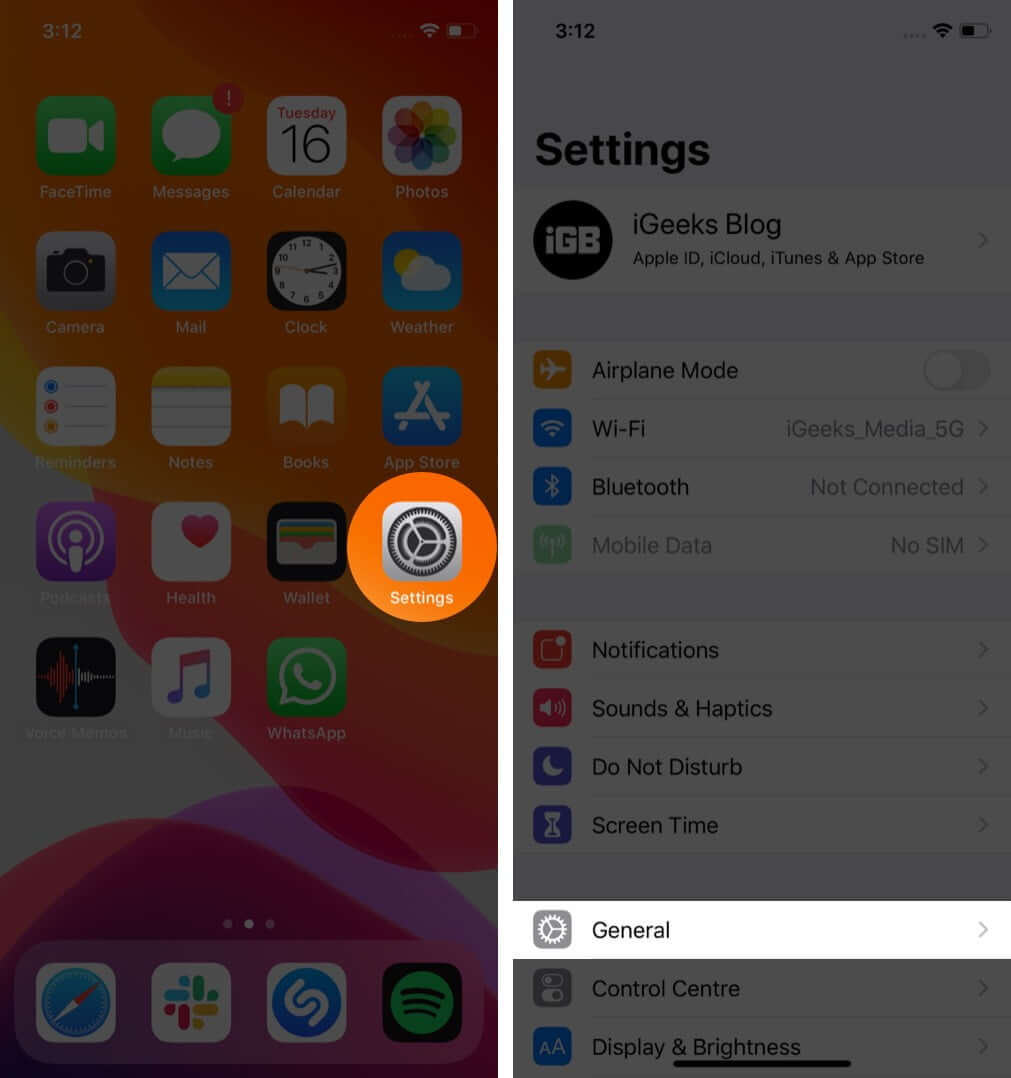 open settings and tap then on general on iphone