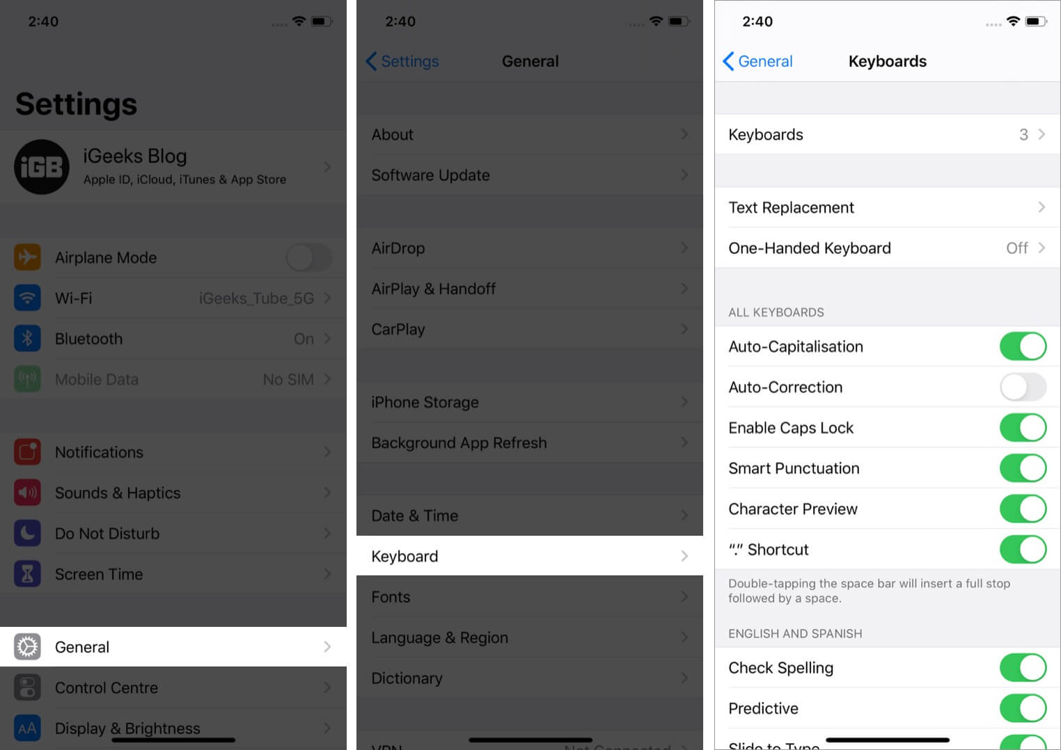 open settings tap on general and then tap on keyboard to change keyboard settings on iphone