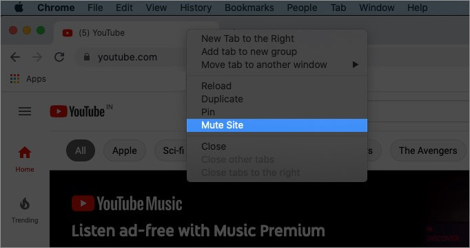 right click on title bar and select mute site in chrome