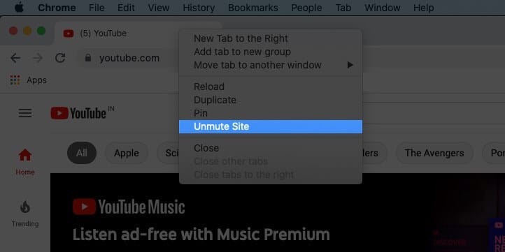 right click on title bar and select unmute site in chrome