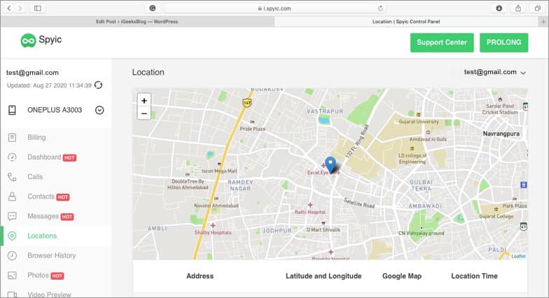 select location from left sidebar in spyic tracking software