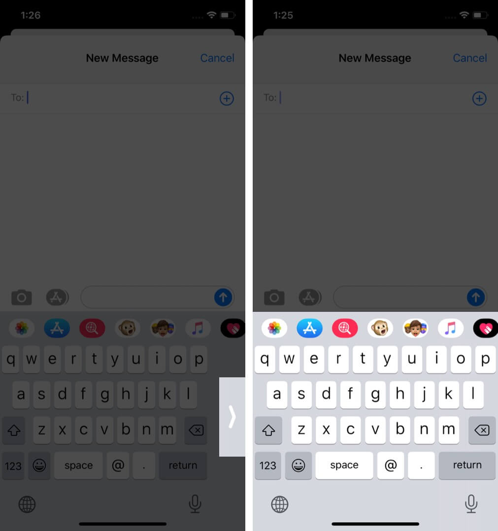 tap on arrow to go back to normal keyboard on iphone