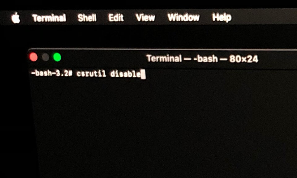 type csrutil disable command in terminal on mac