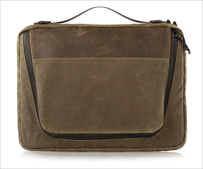waxed canvas material used for waterfield tech folio bag