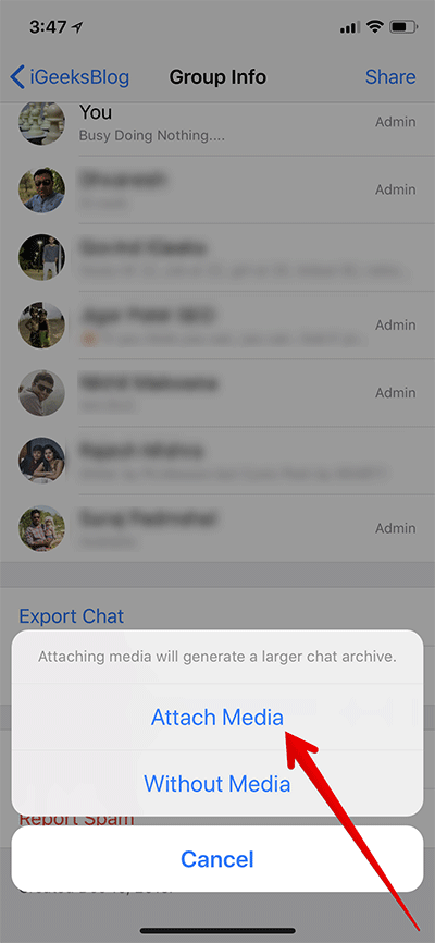 Export WhatsApp Chat from iPhone