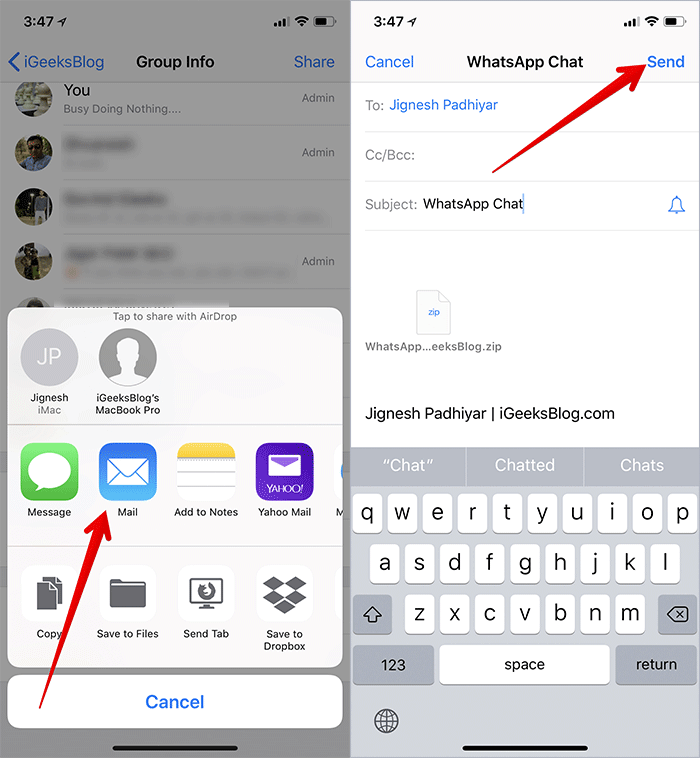 Export WhatsApp Chat on iPhone