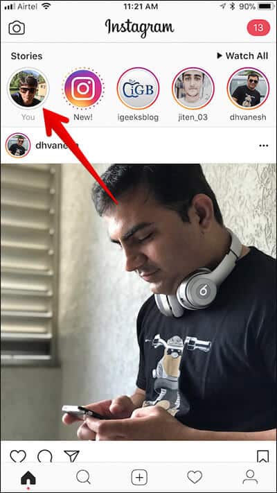 Tap on Profile Under Stories in Instagram on iPhone