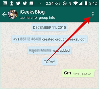 Tap on Three Dots in WhatsApp on Andorid